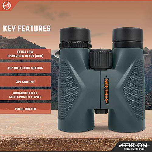 Athlon Optics 8x42 Midas UHD Gray Binoculars with ED Glass for Adults