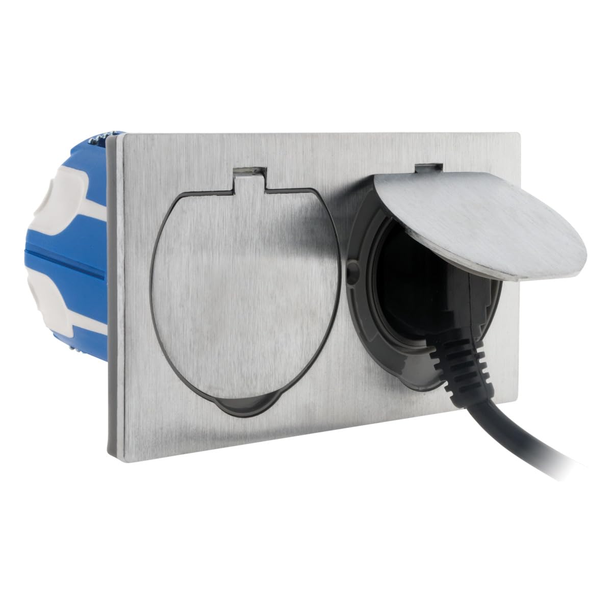 Double Prise de Sol 16A 2P+T Finition Alu Brossé - IP55 avec Boîte d'Installation - Simplea