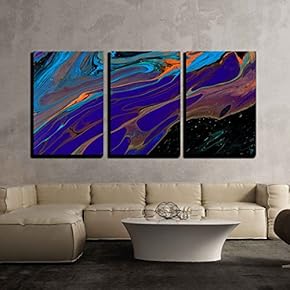 3 Piece Canvas Wall Art - Closeup View of an Original Painting. Hand Painted Abstract Dark Cosmic Grunge Background - Modern Home Art Stretched and Framed Ready to Hang - 16"x24"x3 Panels