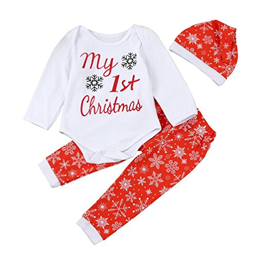 Kintaz Newborn Baby Boy Girl Christmas Outfits,My First Christmas Long Sleeve Bodysuit Romper+Xmas Snowflake Pants+Hat Infant 3Pcs/Set (24Month) - Thumbnail 4