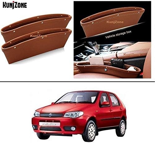 KunjZone Leather Car Seat Gap Filler Mount Seat Slit Side Catch Caddy Catcher Storage Organizer Bag Brown for Fiat Palio Stile