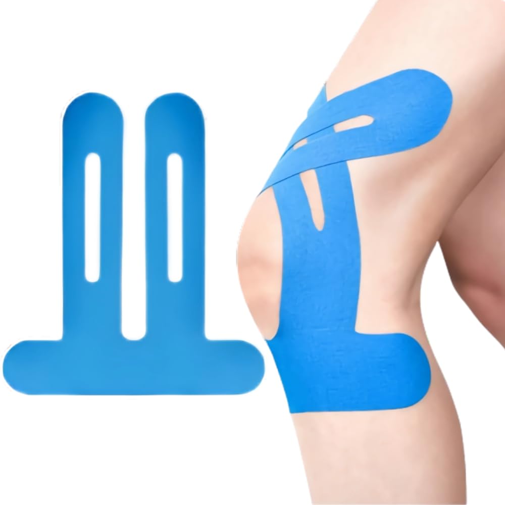 IEADEN Precut Kinesiology Tape for Knees, 10 Pcs - Knee Support & Stability, Knee Pain Relief Athletic Tape - Waterproof & Elastic, Breathable Hypoallergenic Latex-Free Tape, Blue