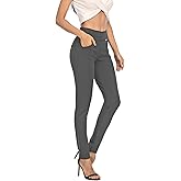 neezeelee Dress Pants for Women Comfort Stretch Slim Fit Leg Skinny High Waist Pull on Pants with Pockets for Work (Gray, 8 Long)