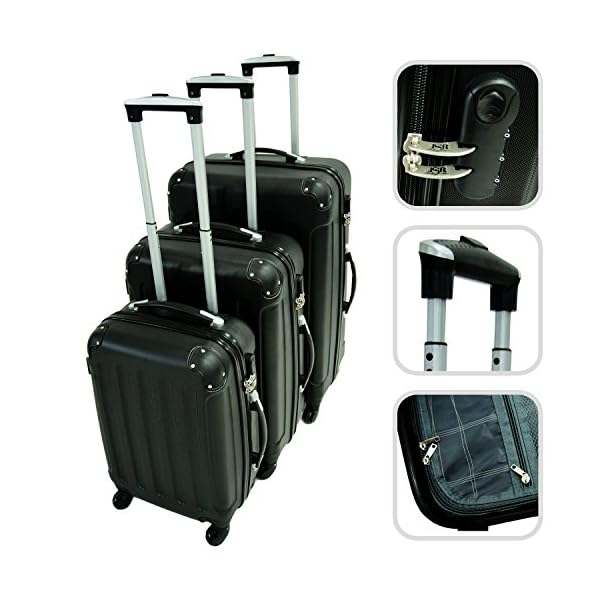 Set da 3 valigie Trolley nere – Valigie rigide con 4 ruote e serratura di  sicurezza – TravelKit