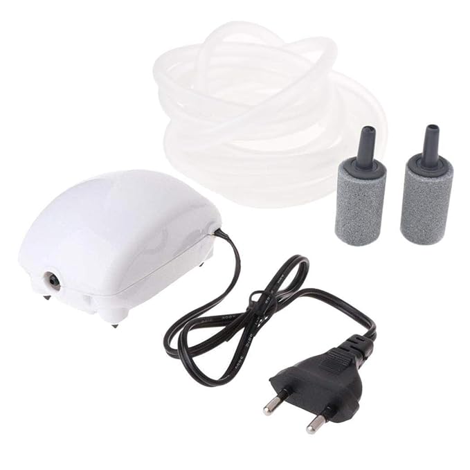 Yukio Baumarkt-Luftpumpe Aquarium(Sauerstoffpumpe&2 Schlauch&2 Ausströmerstein), 1,8 L/min Leise Oxygen Luftpumpe für Aquariu