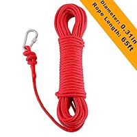 MHDMAG Fishing Magnet Rope, Durable Carabiner Braid Rope,Nylon Rope with Steel Wire Core for Commercial, Anchors, Crafts, Blocks, Pulleys, Towing, Cargo, Tie-Downs （Red）