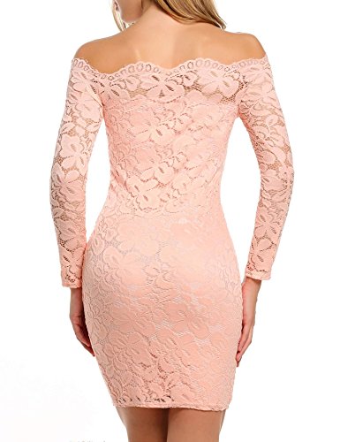 Cindere Women's Floral Lace Off-Shoulder Elegant Bodycon Cocktail Party Wedding Dress,Pink,Medium