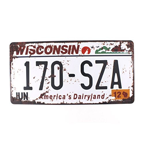 6x12 Inches Vintage Feel Rustic Home,Bathroom and Bar Wall Decor Car Vehicle License Plate Souvenir Metal Tin Sign Plaque (Wisconsin 170-SZA)