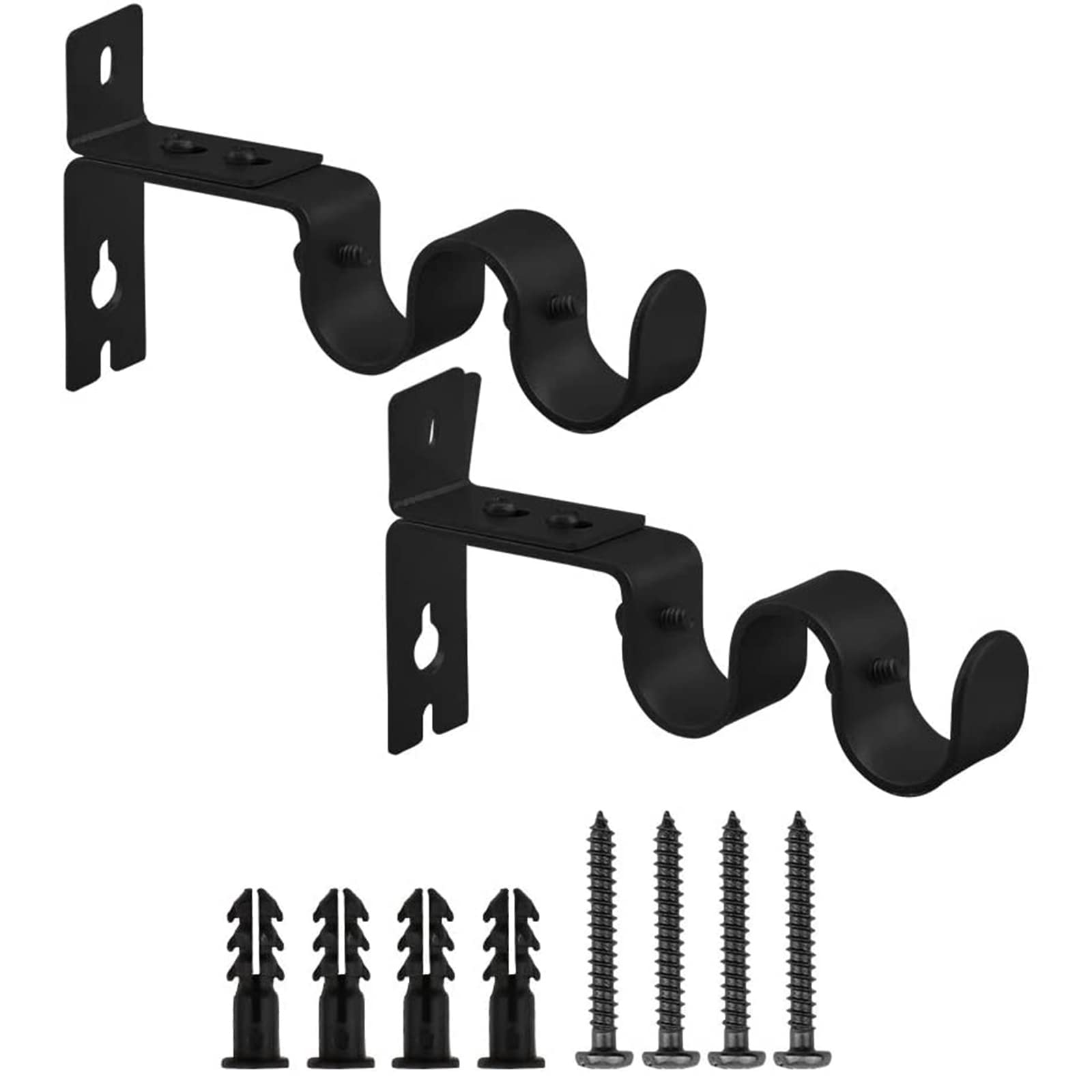 INCREWAY Curtain Rod Bracket, 2pcs Black Sturdy Adjustable Double Curtain Rod Brackets Curtain Rod Holders Curtain Holdbacks