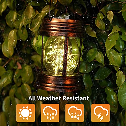 Solar Hanging Lanterns Outdoor - 2 Pack Outdoor Lanterns For Patio Waterproof - 30 LEDs Fairy String Lights Outdoor Table Lamp For Outside Garden Porch Patio Yard Wall Tree Coach Decorative (Warm)