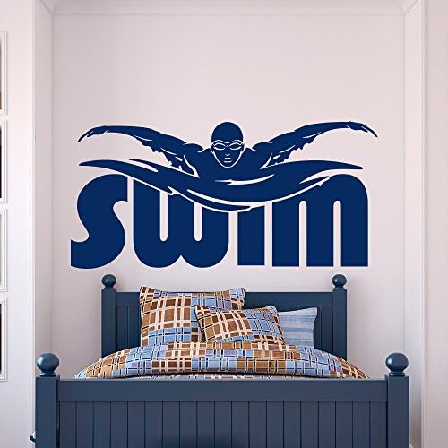 Gym Sports Wall Decal Stickers Swim Swimming Pool Swimmer Gift Home Decor for Boys Room Bedroom Dorm Wall Art Mural 56X117cm