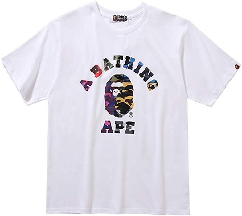 Summer Bape Color Ape Avatar Letter Printed Cotton Round Neck T-Shirt Men's/Women's White