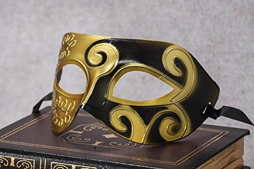 Veewon Roman Greek Mens Venetian Masks Masquerade Mask Halloween Costume Dress Ball Party Decoration Supplies (Golden+Black) - Image 3