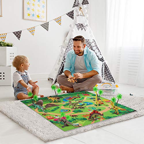 Baztoy Dinosaur Toys Figures Realistic Model Sets Play Mat Trees and Map Educational Boys Gifts Dino World for Kids Dinosaur Party Supply Favors Including T-Rex Tyrannosaurus Triceratops