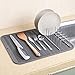 iPEGTOP Durable Silicone Dish Drying Mat Heat Resistant Non-Slip Sink Mat Trivet, Dishwasher Safe Grey Large 17.7 x 15.7 inch, with Stainless Steel Plates Holder