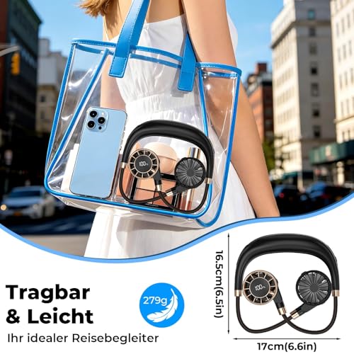 POIFL Ventilador De Cuello, Ventilador De Cuello Portátil De 4000 Mah Con Usb y 6 Velocidades, Ventilador De Cuello De Doble Cabezal y Flujo De Aire De 360°, Para Viajes, Desplazamientos, Exterior