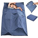 CAMTOA Sleeping Bag Liner, 2 Persons Travel Camping Sheet, Antimicrobial Soft Cotton Compact Sleep Sheet with Lightweight Carry Bag for Travel, Hotel,Youth Hostel, Picnic, Business Trip etc. Navy