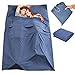 CAMTOA Sleeping Bag Liner, 2 Persons Travel Camping Sheet, Antimicrobial Soft Cotton Compact Sleep Sheet with Lightweight Carry Bag for Travel, Hotel,Youth Hostel, Picnic, Business Trip etc. Navy