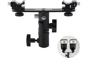 Dual Flash Bracket, Hot Shoe T Type Swivel Camera Light Stand with Umbrella Reflector Holder 1/4" 3/8" Mount for Photo Video 