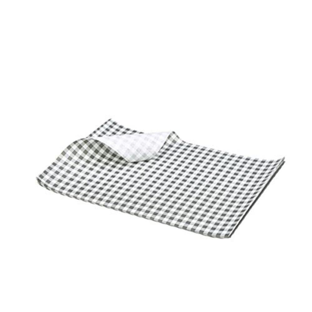Genware NEV-PN1487GBK Grease Proof Paper Sheet, Gingham Print, 25 cm x 20 cm, Black