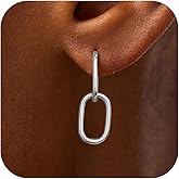 Follome Gold Paperclip Earrings for Women 18K Gold Rectangle Hoop Earrings Square Hoops U Shape Link Hoop Earrings Chunky Hoops