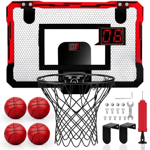 Yimore Children's Basketball Hoop, Indoor Outdoor Basketball Basket for Children Toy with 4 Balls Net and Pump for 5 6 7 8 9 10 11 Year Old Boys (Red)