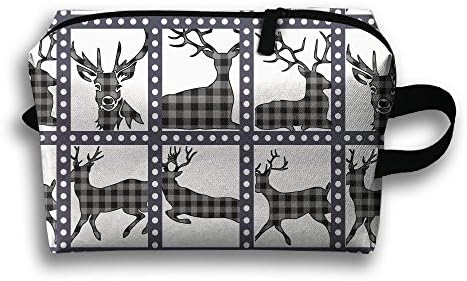 Plaid Moose Buffalo Ladies Makeup Cosmetic Bag Accessory Case Straps For Family