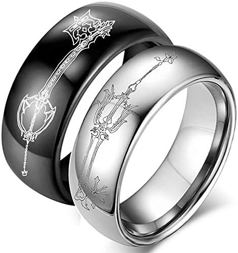 XAHH His & Hers Matching Set for Women Men Oblivion and Oathkeeper Keyblade Promise Ring Stainless Steel Couples Anniversary Wedding Bands,Black Silver
