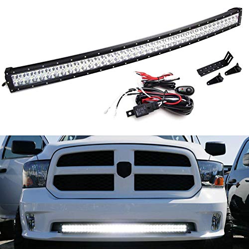 iJDMTOY Lower Grille Mount 40-Inch LED Light Bar Compatible With 09-18 Dodge RAM 1500 Express w/Sport Bumper, Incl 240W Curved LED Lightbar, Lower Bumper Opening Mount Brackets & Switch Wiring Kit