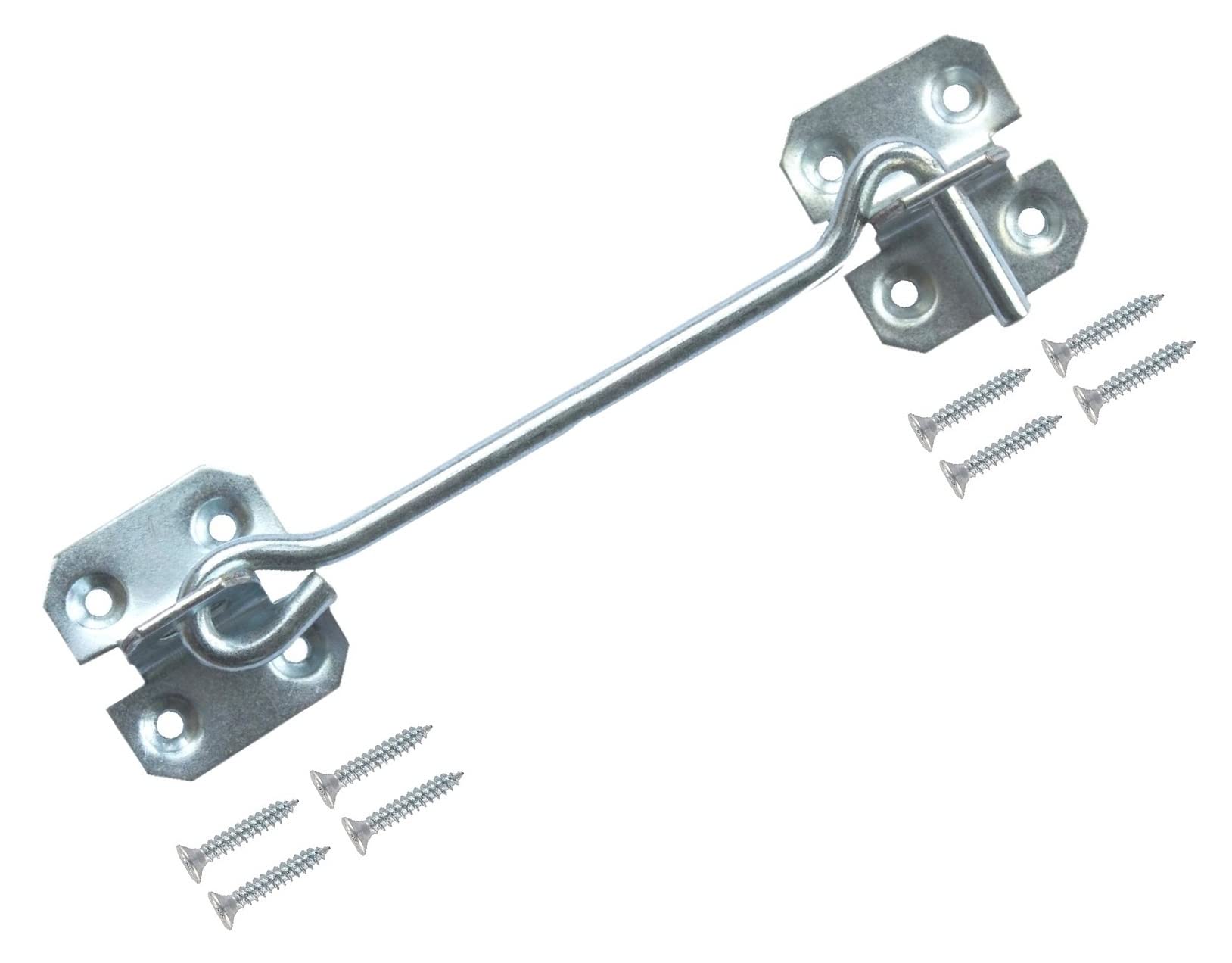 TERF® 150mm Heavy Duty Silver Wire Cabin Door Hook and Eye Lock 150mm (6 inch) Cabinet Latch Catch including Fixing Screw For Door Gate Window Closet Shed Latch - Pack of 1