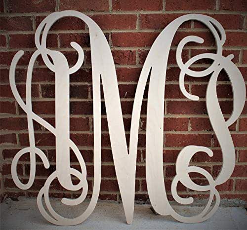 26" Wooden Vine Monogram Letters, Large Wood