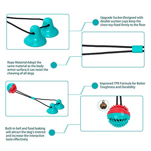 shuny Double Suction Cup Dog Chew Toy Tug of War Rope Toys for Aggressive Chewers Interactive Puppy Puzzle Toys Food Dispensing Toothbrush Teeth Cleaning Ball for Large Dogs