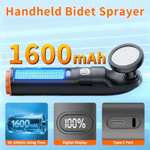 Portable Bidet for Travel, JUTIMER 2.5L Water Tank Handheld Bidets, Digital Display Rechargeable Bidet Sprayer, 70Mins Usage, Peri Bottle for Outdoor Camping,Personal Clean,Postpartum Care,Hemorrhoids
