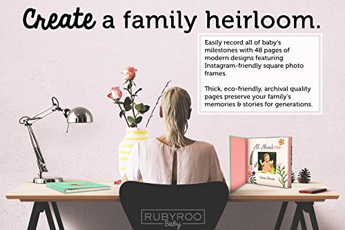 RubyRoo Baby Memory Book - Milestone Journal for Baby Girl - Baby Keepsake Photo Album - First 5 Years Scrapbook - Pregnancy Gift for Baby Shower, 60 Page Hardcover Record Book for Newborn - Floral