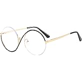 Eeyisusa Oversized Designer Round Reading Glasses Women, Large Half Frame Anti Blue Light Reader, Anti Eyestrain Reader glass
