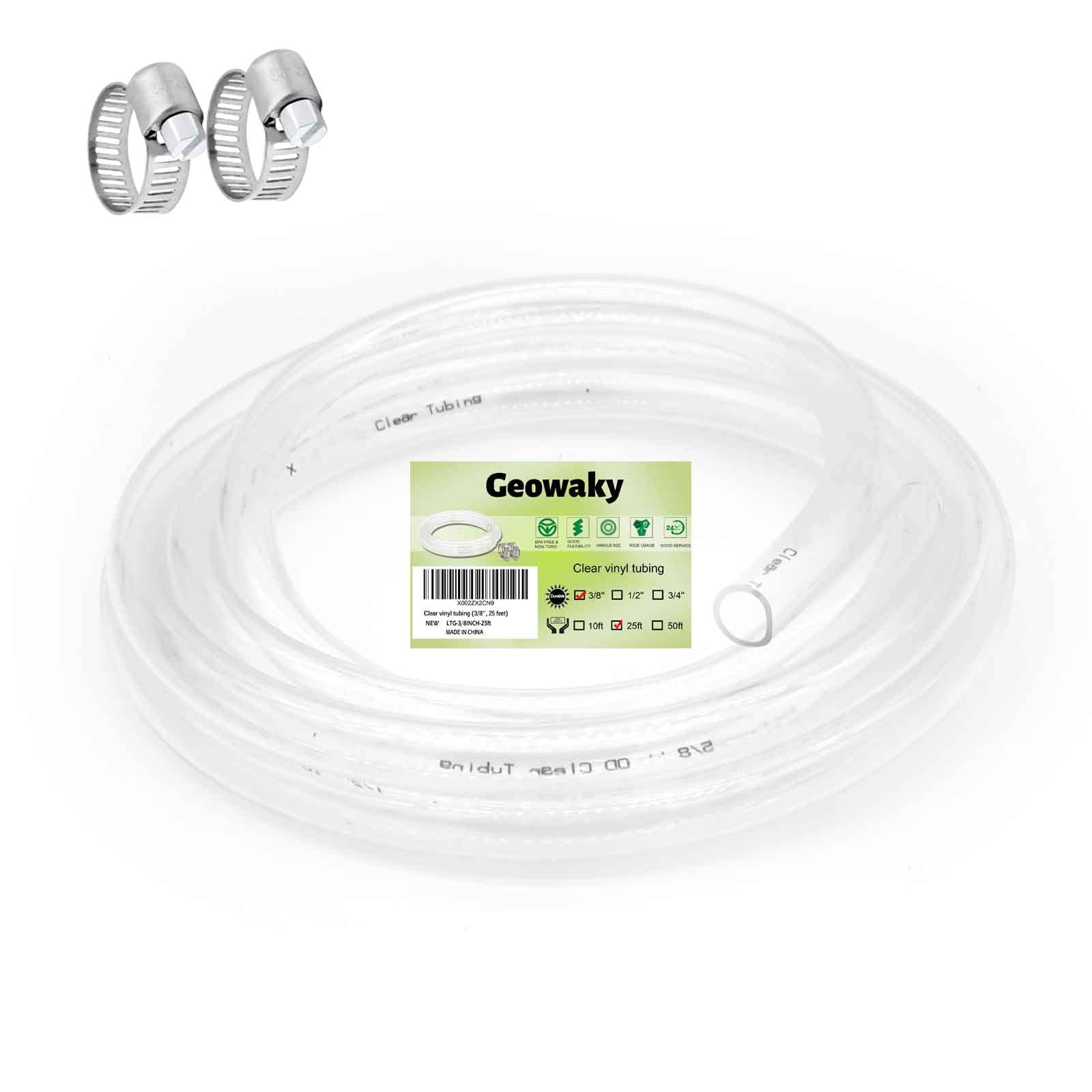 Photo 1 of Geowaky 3/8’’ ID × 1/2’’ OD - 25 ft Clear Plastic Tubing BPA Free and Non-Toxic, Multipurpose PVC Clear Tubing for Transfer Water Air Oil
