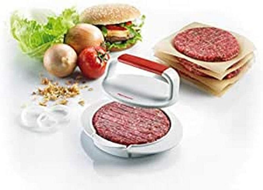 Westmark Hamburgermaker mit Patty-Hebevorrichtung, Hamburger-Presse, Innendurchmesser 11,5 cm, Kunststoff, Weiß/Rot, 62332260
