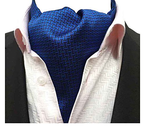 MOHSLEE Men's Light Blue Plaid Silk Suit Cravat Jacquard Woven Ascot Tie Necktie