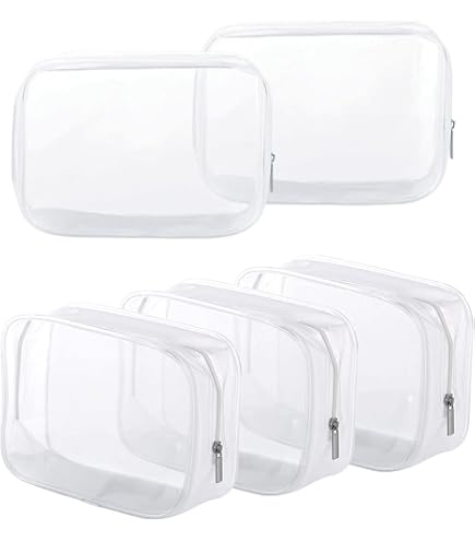 BEFORYOU 6 Pack Clear Toiletry Carry Pouch, White, Small TSA Approved
