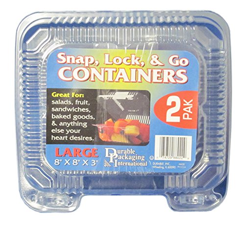 Durable Packaging 8-Inch Square Plastic Hinge Container, 12 Packs of 2 Containers