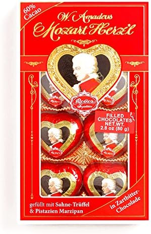 Reber Chocolate Marzipan Mozart Kugeln Hearts (3 Unit Per Order) - Perfect Christmas Gift for the Holidays
