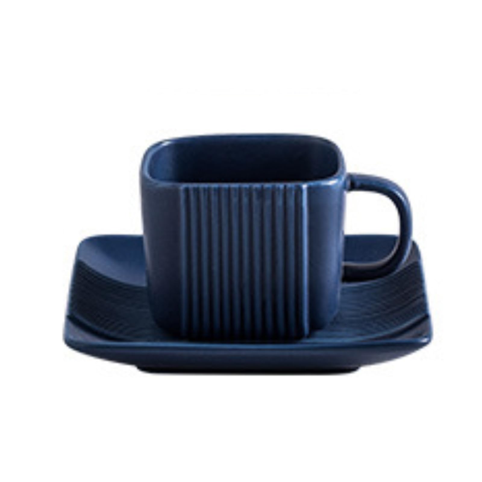 soulnioi Ceramic Tea Mugs,Square Tea Cups Sets,120ML Tea Mugs with Cup Saucers,Ceramic Coffee Mugs with Saucer,Non-Slip Teacup for Guests&Home&Office Blue