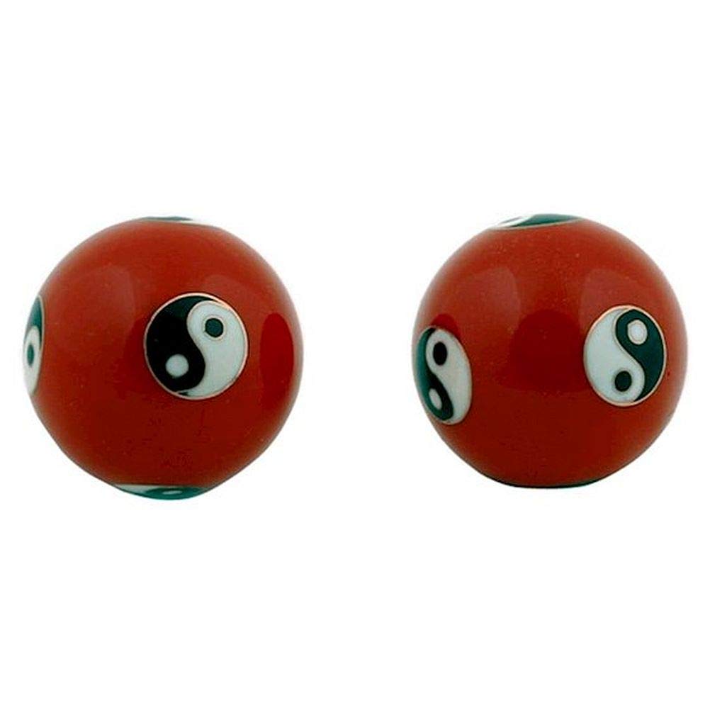 Spiritual Gifts Chinese Health Balls with Ying Yang Symbols on Red Background; 35mm Diameter.Comes in a traditional Chinese storage box