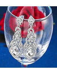 Hanpabum - Juego de joyas para novia, para mujer, pulseras y pendientes colgantes en forma de lágrima para mujer, joyas hechas con cristales transparentes