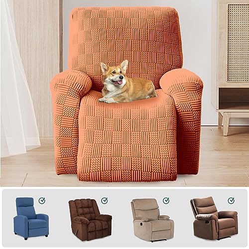OKYUK Relax Armchair Cover, High Elasticity for Relax Reclining Armchair 4 Pieces Recliner Cover with Side Pockets, Removable and Washable Protective Covers (Orange Stripe)