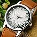 Top Plaza Black and White Lotus Flower Elegant Women Fashion Brown PU Leather Band Analog Quartz Wrist Watch-Brown