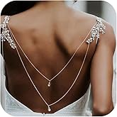 Rotaiboes Rhinestone Waterdrop Double Layered Back Chain Jewelry Crystal Wedding Bridal Backdrop Necklace Sexy Rhinestone Shoulder Straps Chain Backless Dress Backdrop Jewelry for Women