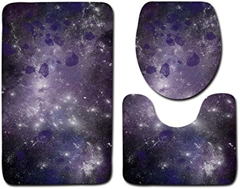 Asnlove, set of 3 pieces bathroom mats, rectangular bath mat 75 cm x 45 cm, bath mat/toilet lid/toilet seat set, mat with 3D pattern, Polyester, Weiss, Lila, Badvorleger 75 x 45 CM