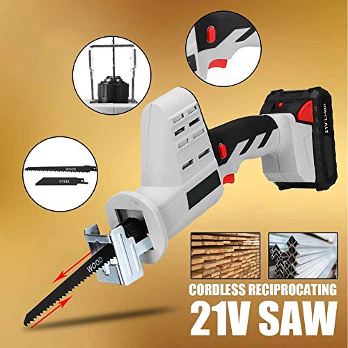 WUAZ Akku-Säbelsäge 21-Volt Max mit Hubkolben Blade, Lithium-Ionen-Akku, Schnellladegerät, Ideal für Holz, Rohr und… – Bild 5