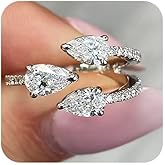 925 Sterling Silver Women's Open Ring, Sparkling Teardrop Design, Light Luxury Style, Adjustable Band, Korean-Inspired Elegant Evening Gown Jewelry Size 7